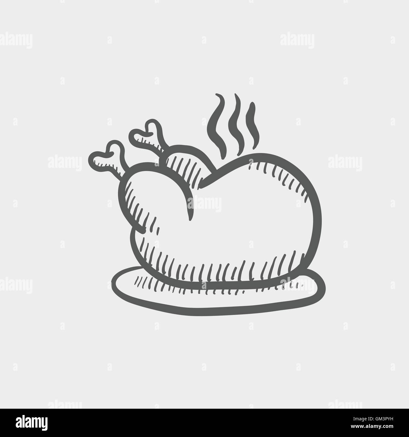 Baked whole chicken sketch icon Stock Vector