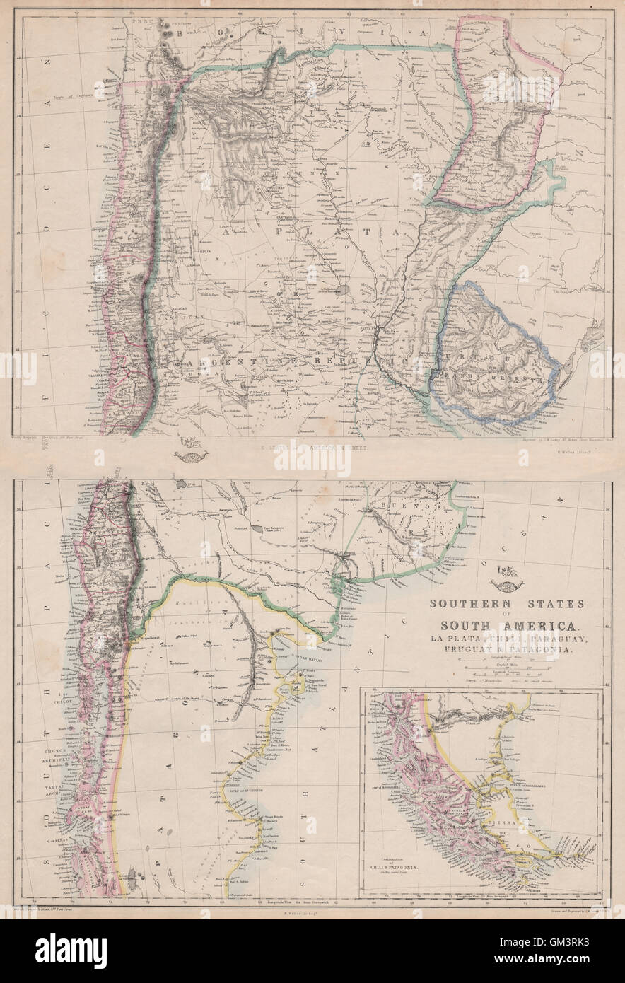 SOUTH AMERICA. 'La Plata, Chili, Paraguay, Uruguay & Patagonia'. LOWRY, 1863 map Stock Photo