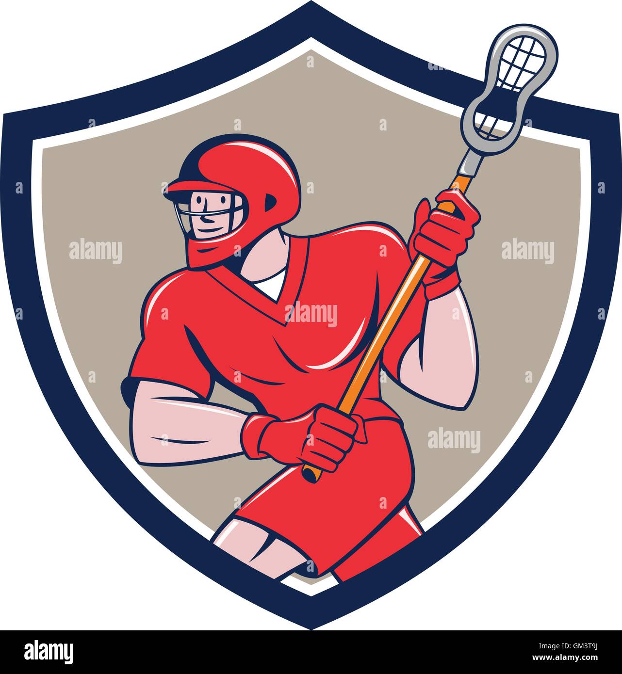 Lacrosse Player Crosse Stick Running Shield Cartoon Stock Vector Image