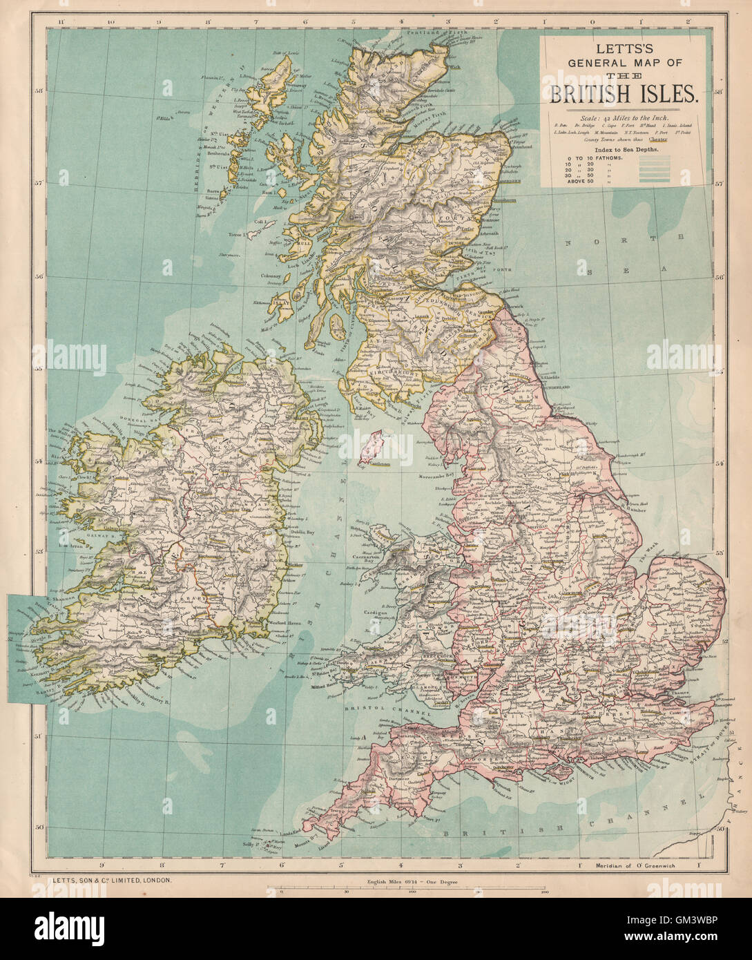 Map Of England Rivers And Towns British Isles. United Kingdom. Ireland. Counties Towns Rivers. Letts, 1889  Map Stock Photo - Alamy