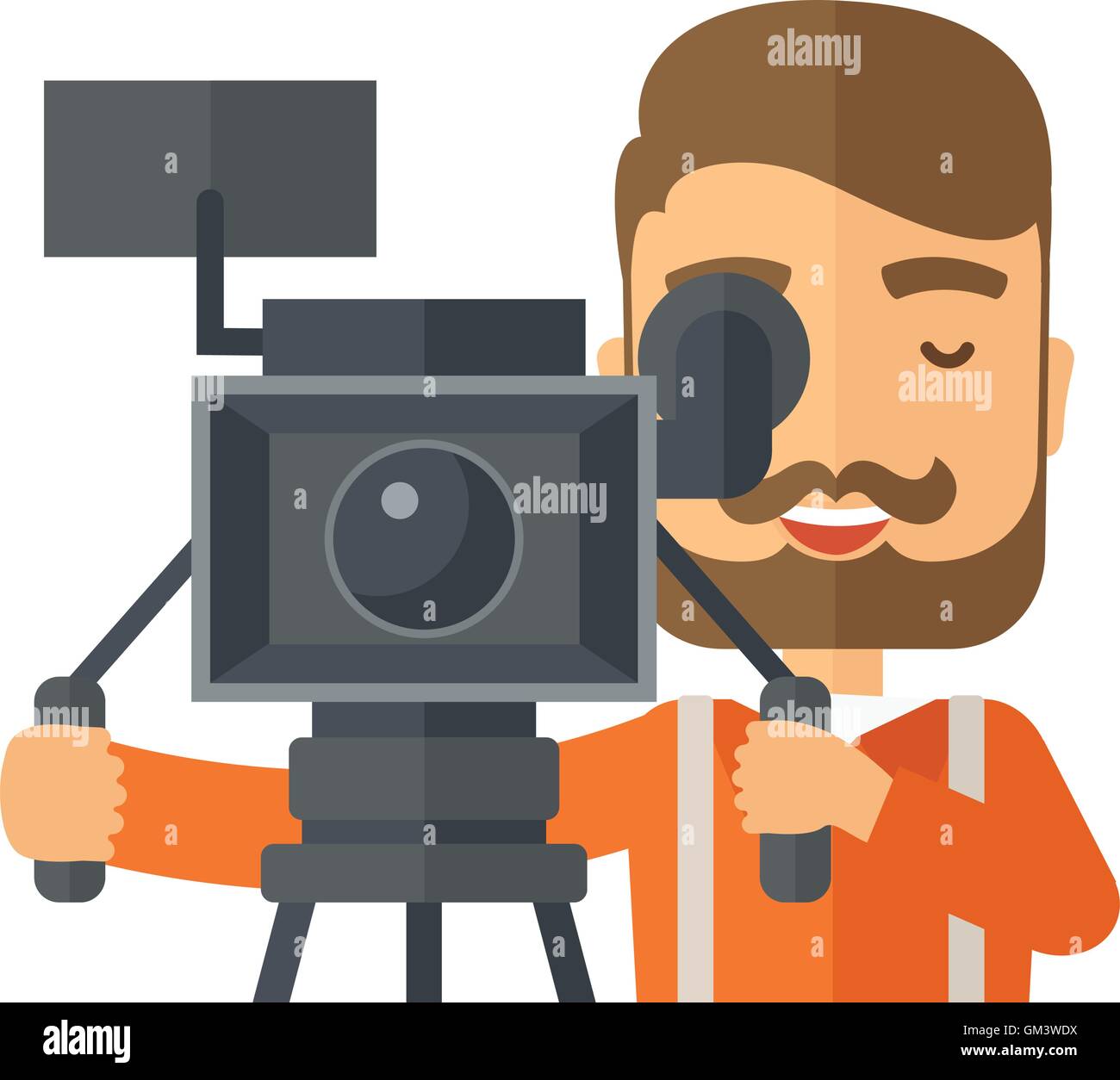 Videographer and his video cam with tripod. Stock Vector