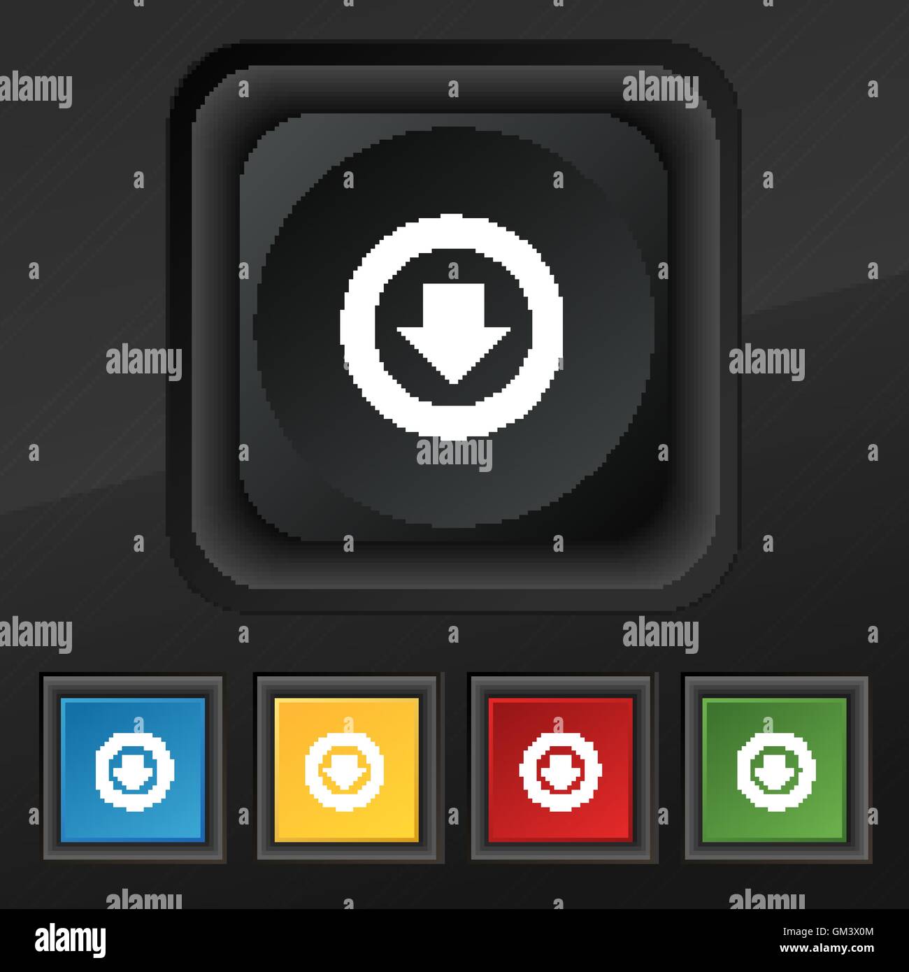Arrow down, Download, Load, Backup icon symbol. Set of five colorful ...