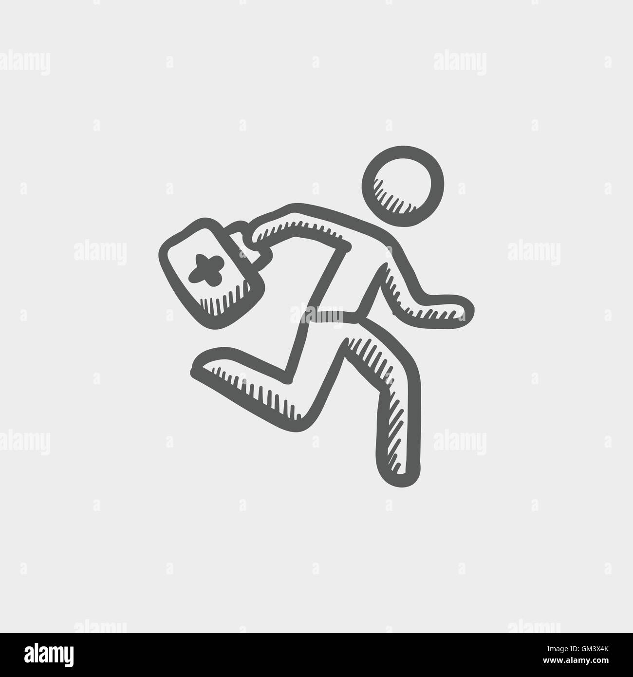 Paramedic running with first aid kit sketch icon Stock Vector