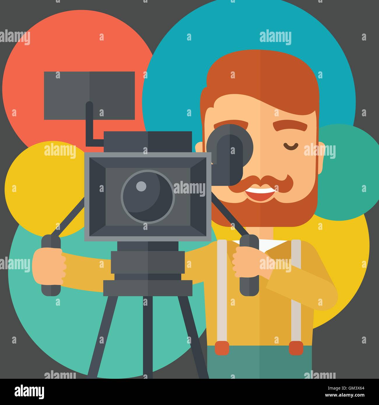 Cameraman and his video cam with stand. Stock Vector