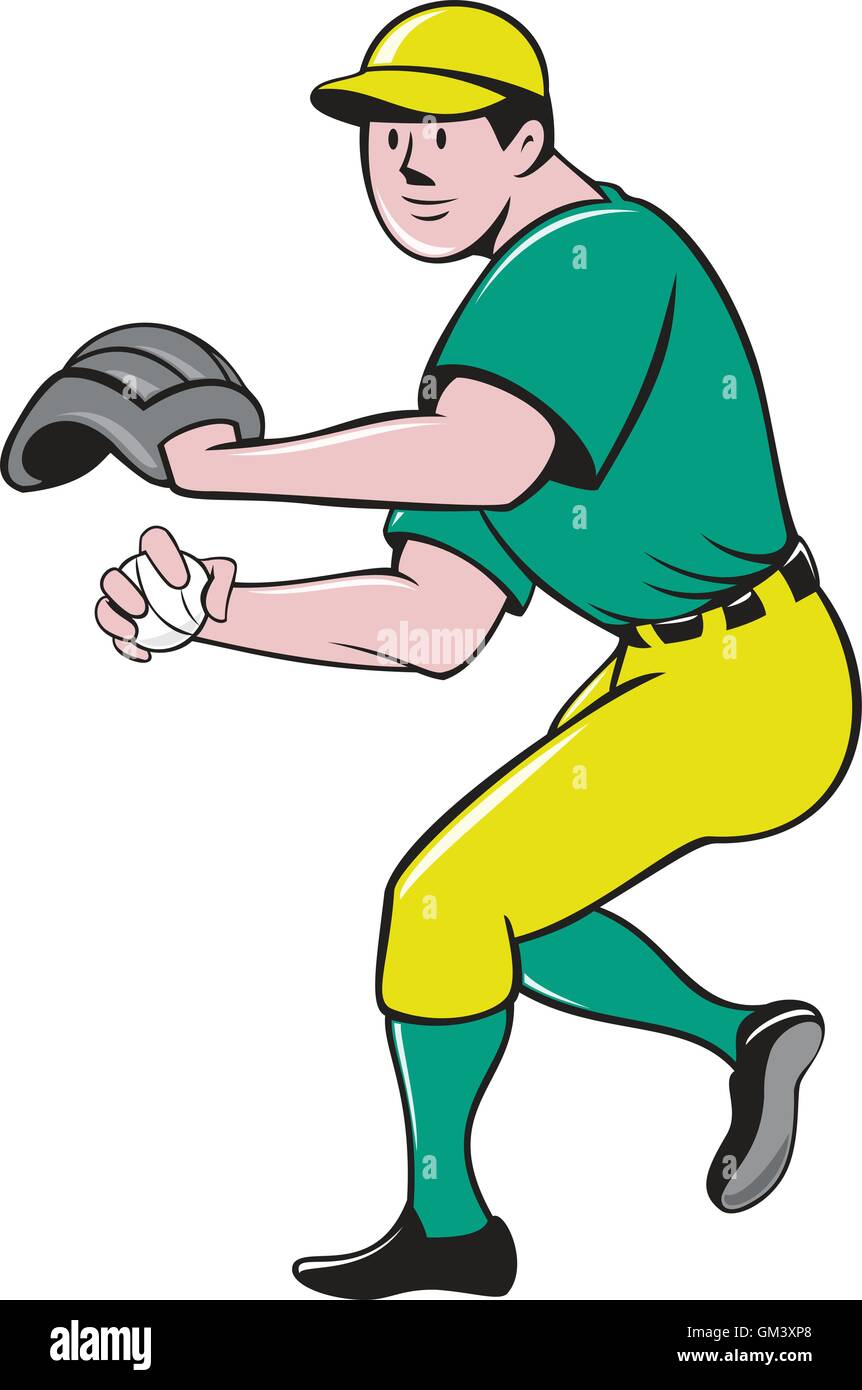American Baseball Player OutFielder Throwing Ball Cartoon Stock Vector