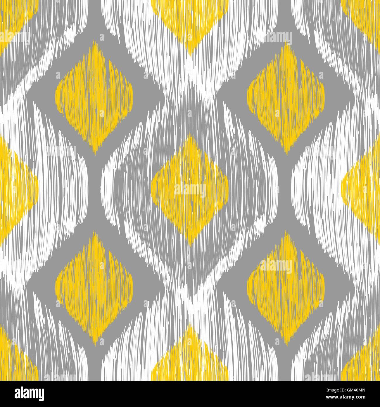 Ikat ethnic seamless pattern in blue and yellow colors Stock Vector
