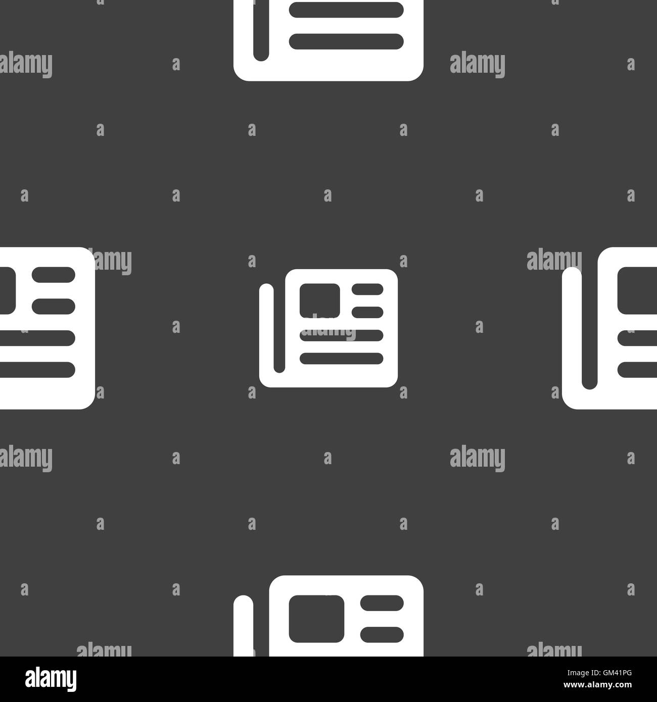 book, newspaper icon sign. Seamless pattern on a gray background. Vector Stock Vector