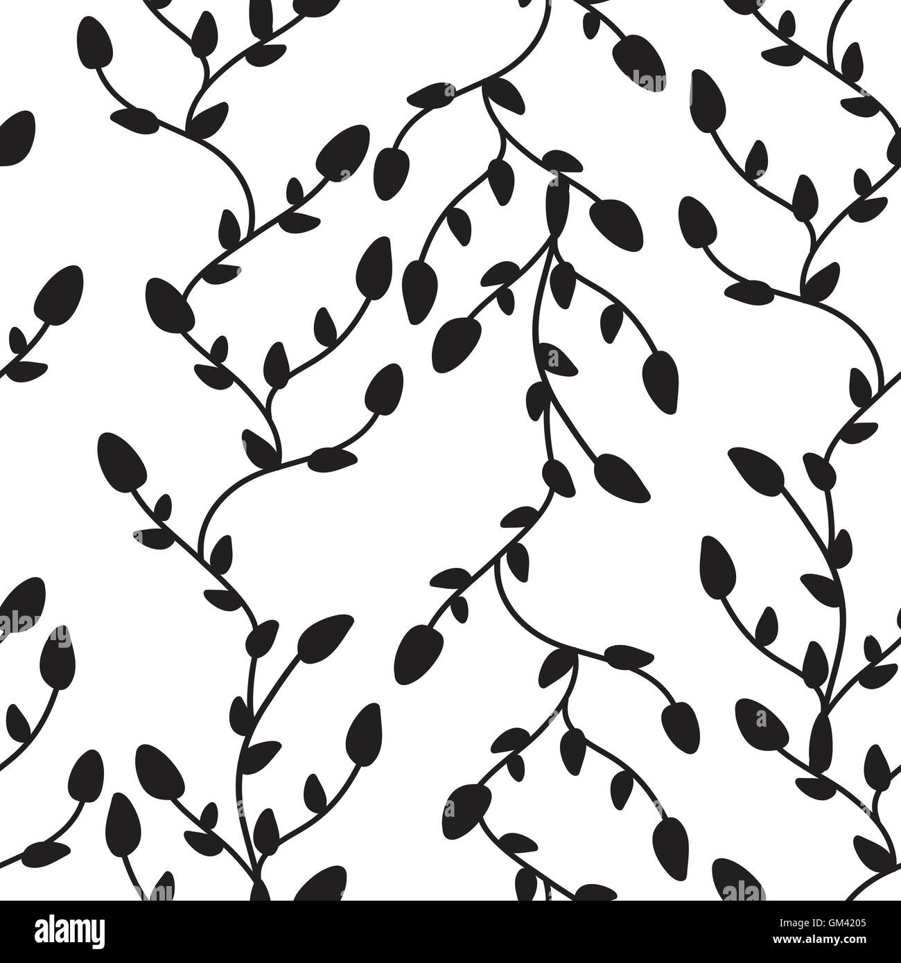 Seamless black and white  branches and leaves Stock Vector