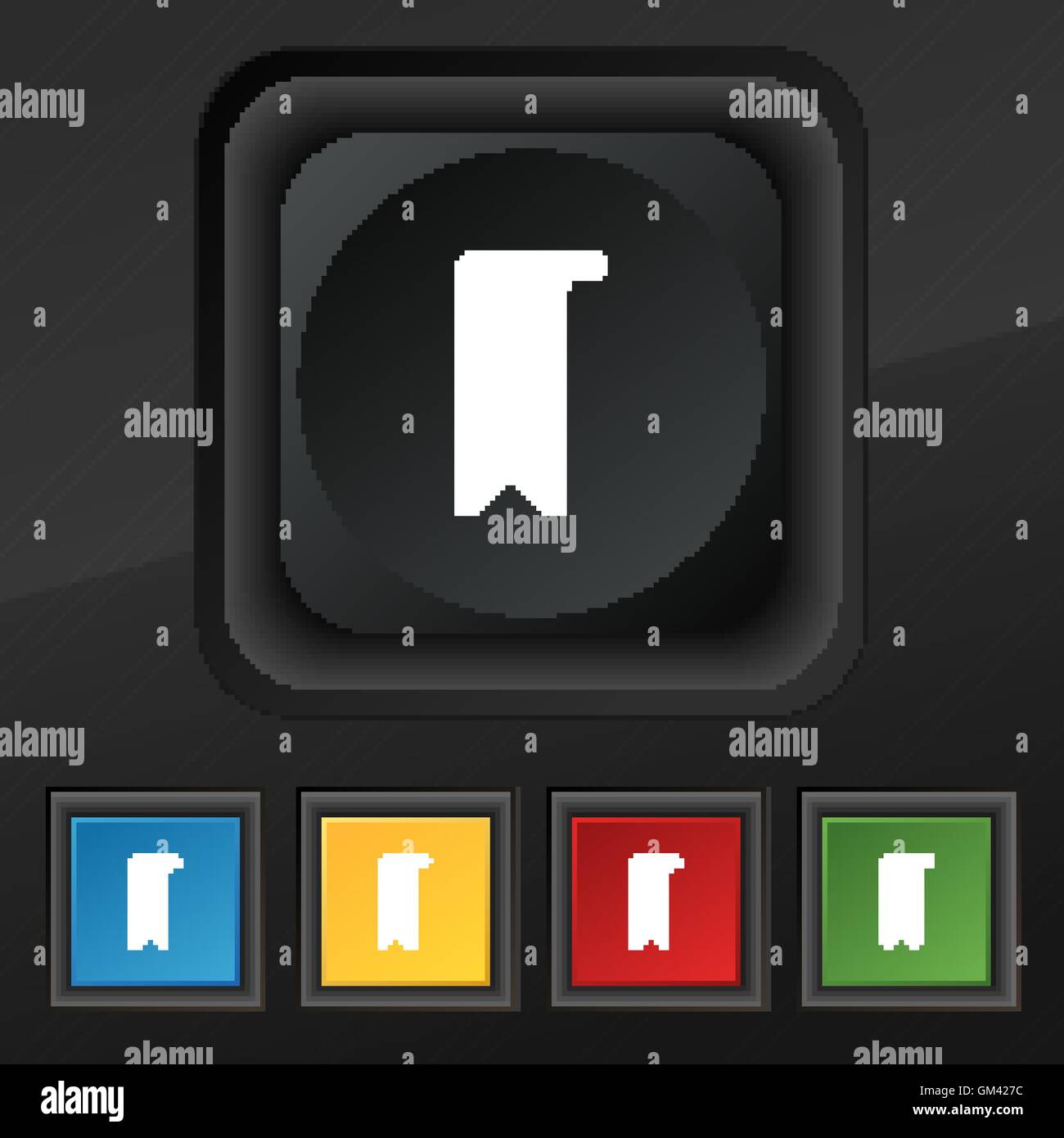bookmark icon symbol. Set of five colorful, stylish buttons on black ...