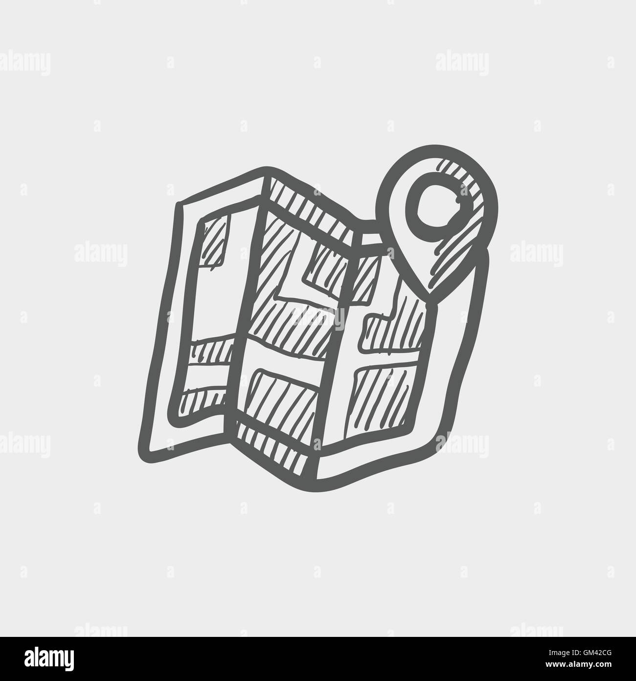 Folded map with pin sketch icon Stock Vector