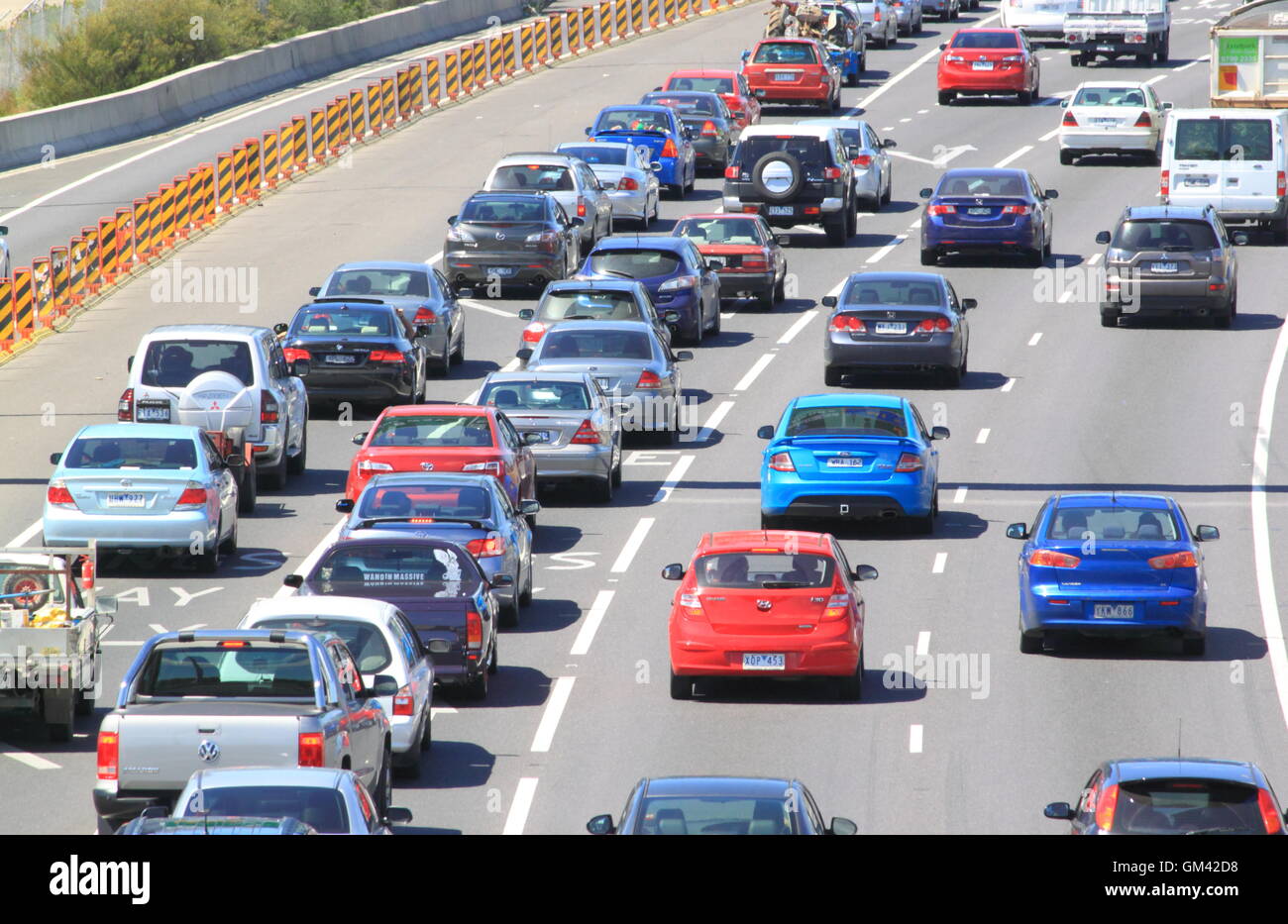 Melbourne's traffic jam on M1 Freeway in Melbourne Australia Stock