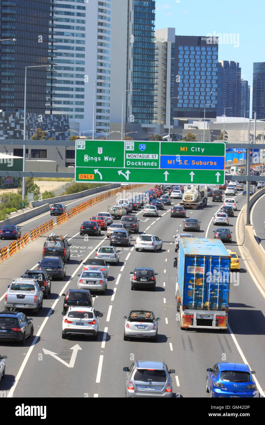 Melbourne's traffic jam on M1 Freeway in Melbourne Australia Stock