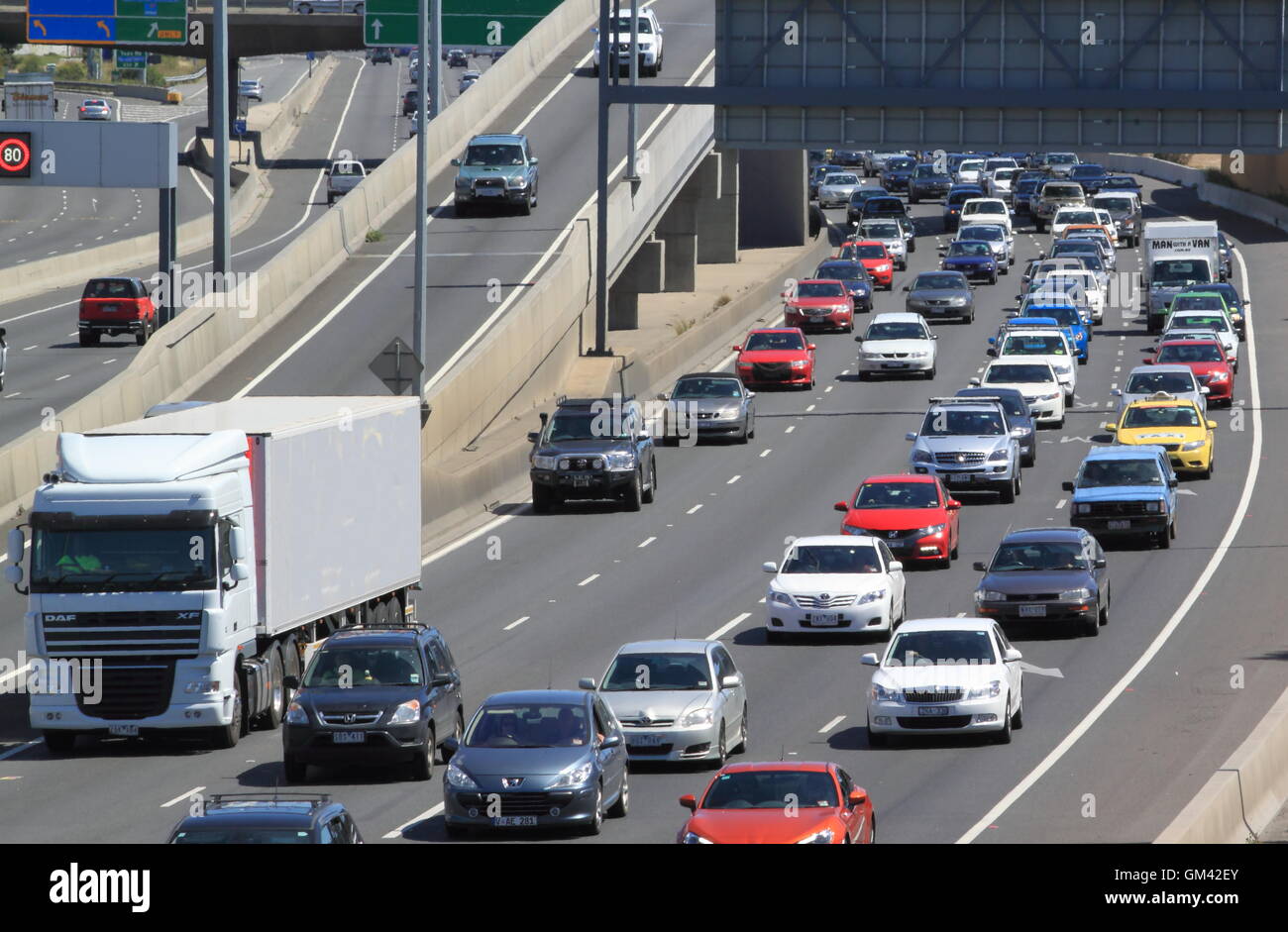 Melbourne's traffic jam on M1 Freeway in Melbourne Australia Stock