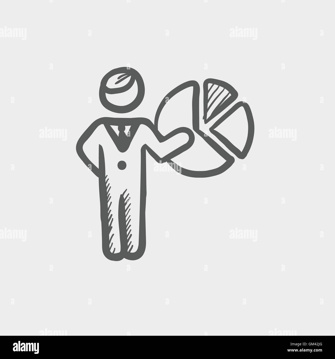 Businessman pointing at pie chart sketch icon Stock Vector