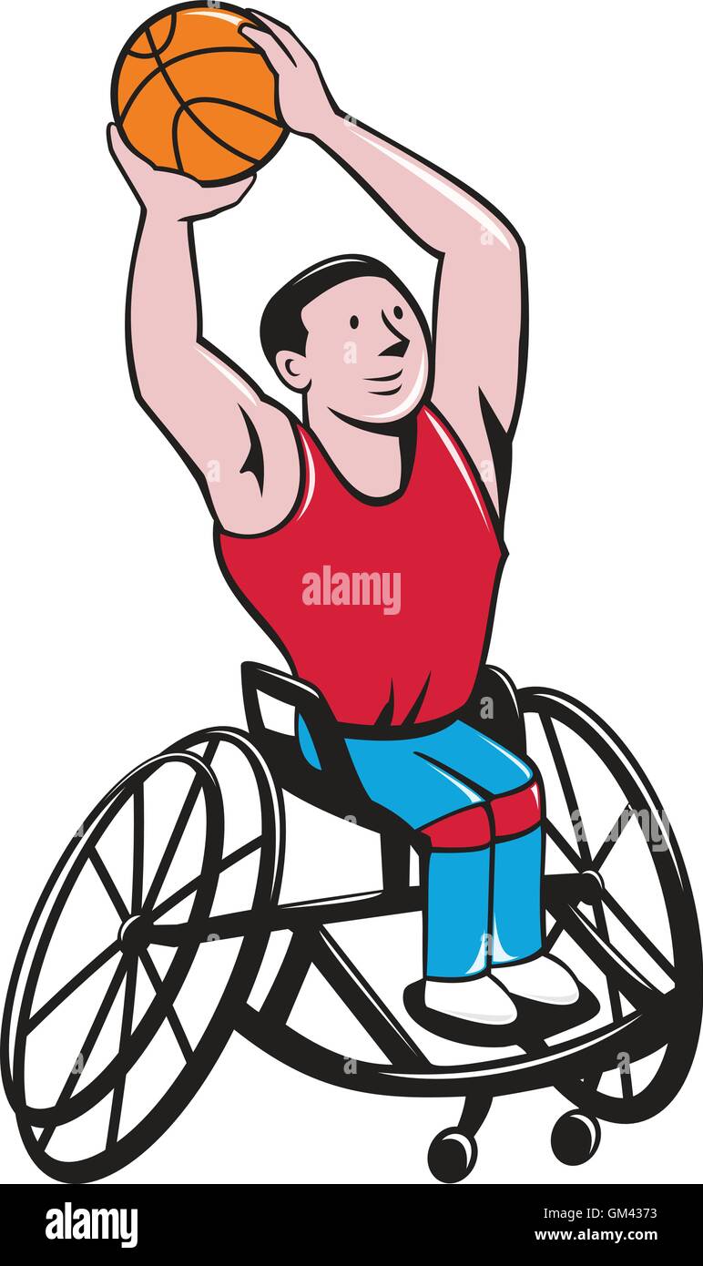 Wheelchair Basketball Player Shooting Ball Cartoon Stock Vector