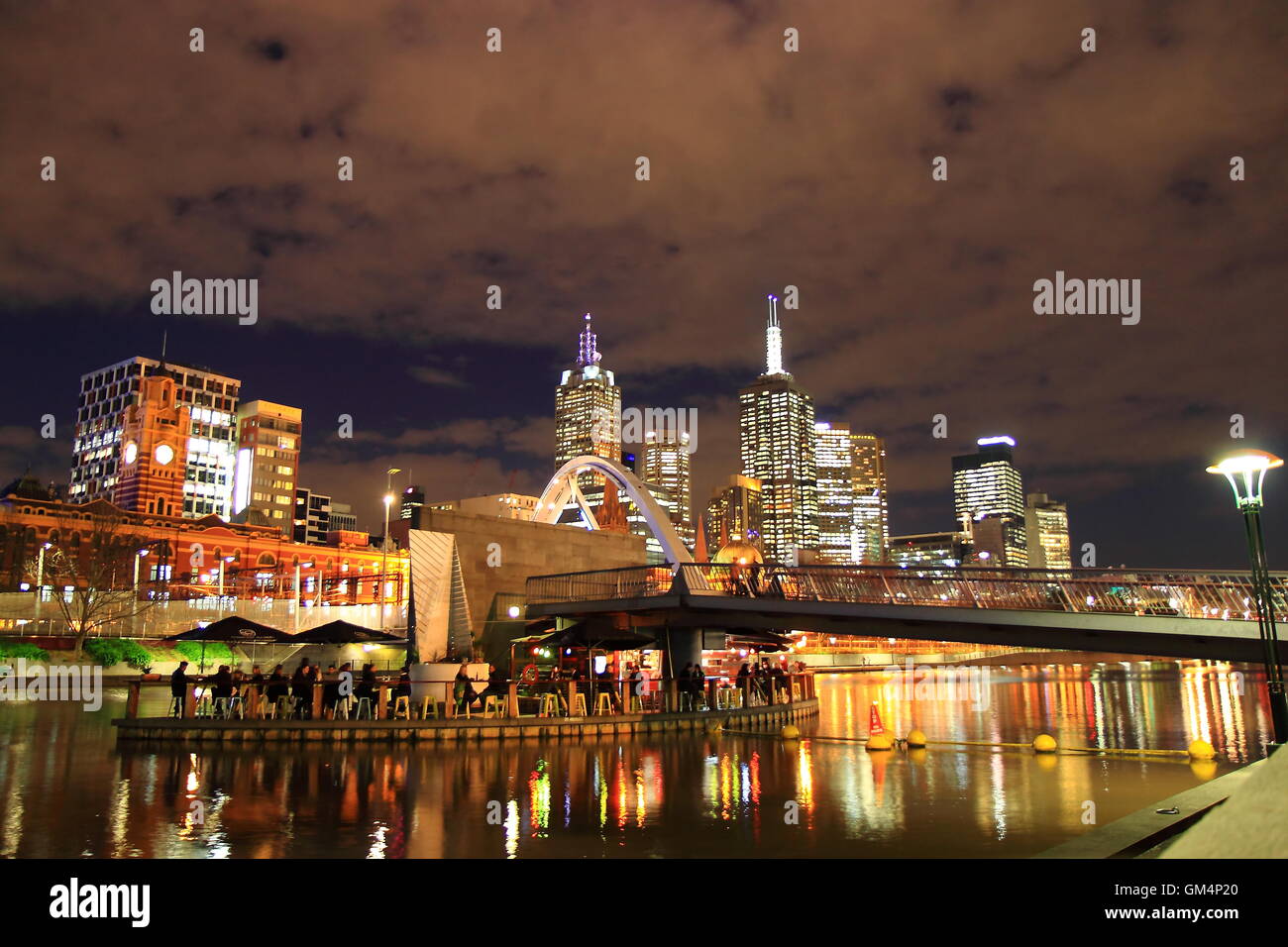 Beautiful Melbourne night view and cool restaurant bar in Yarra river