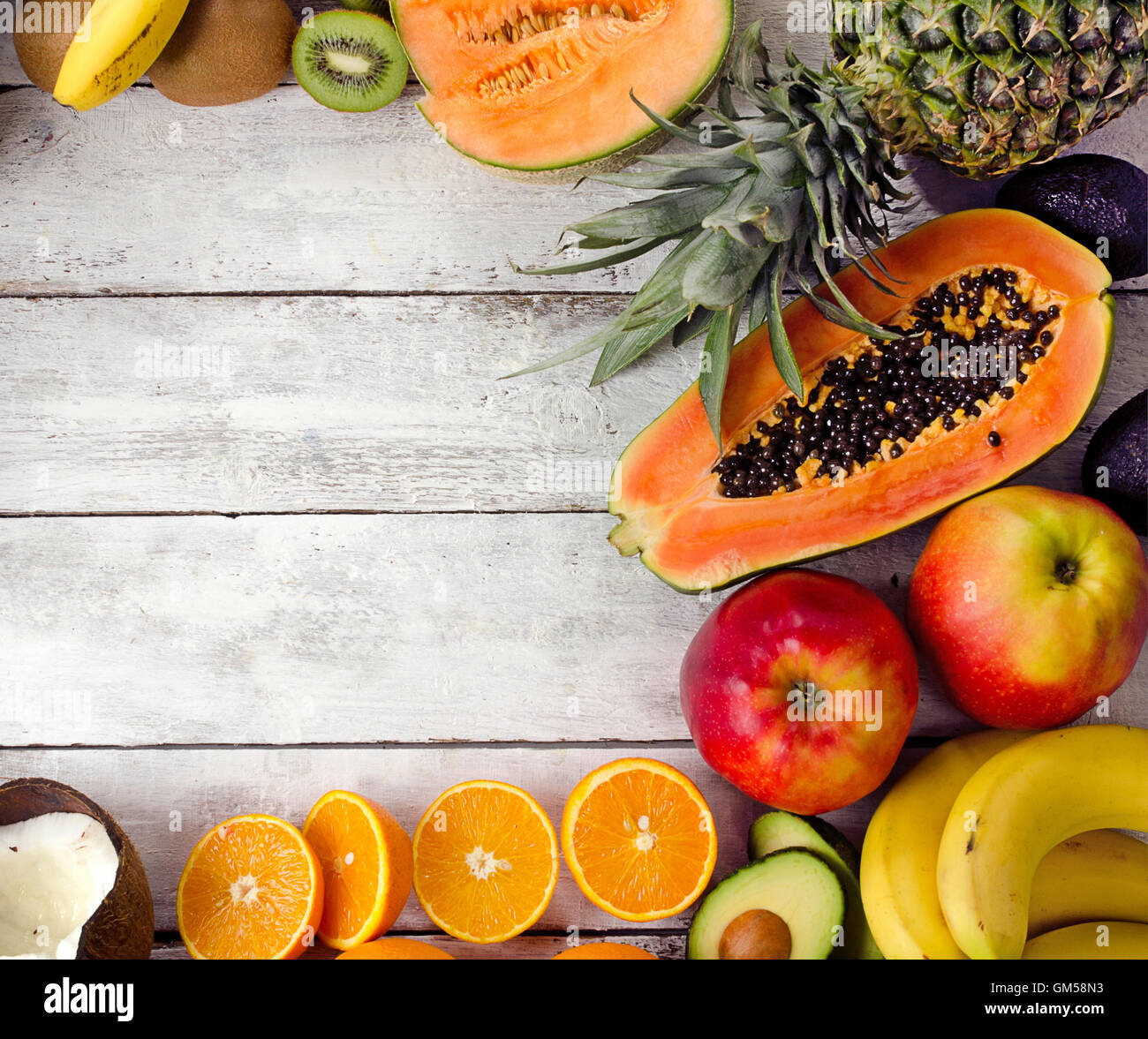 Fresh healthy tropical fruits. Vitamins concept. Top view Stock Photo Alamy