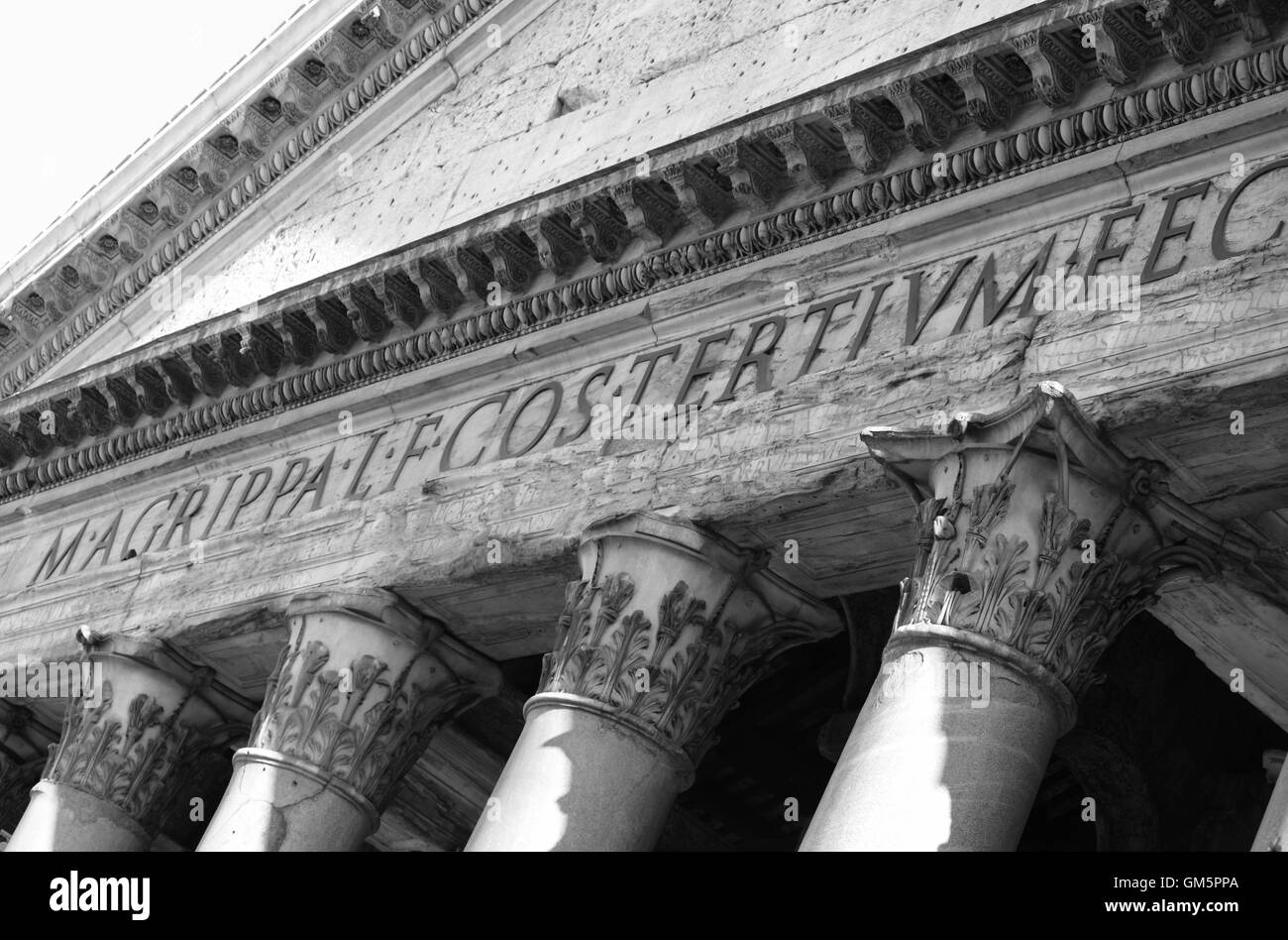 Detail of the facade of Pantheon in Rome, Italy Stock Photo