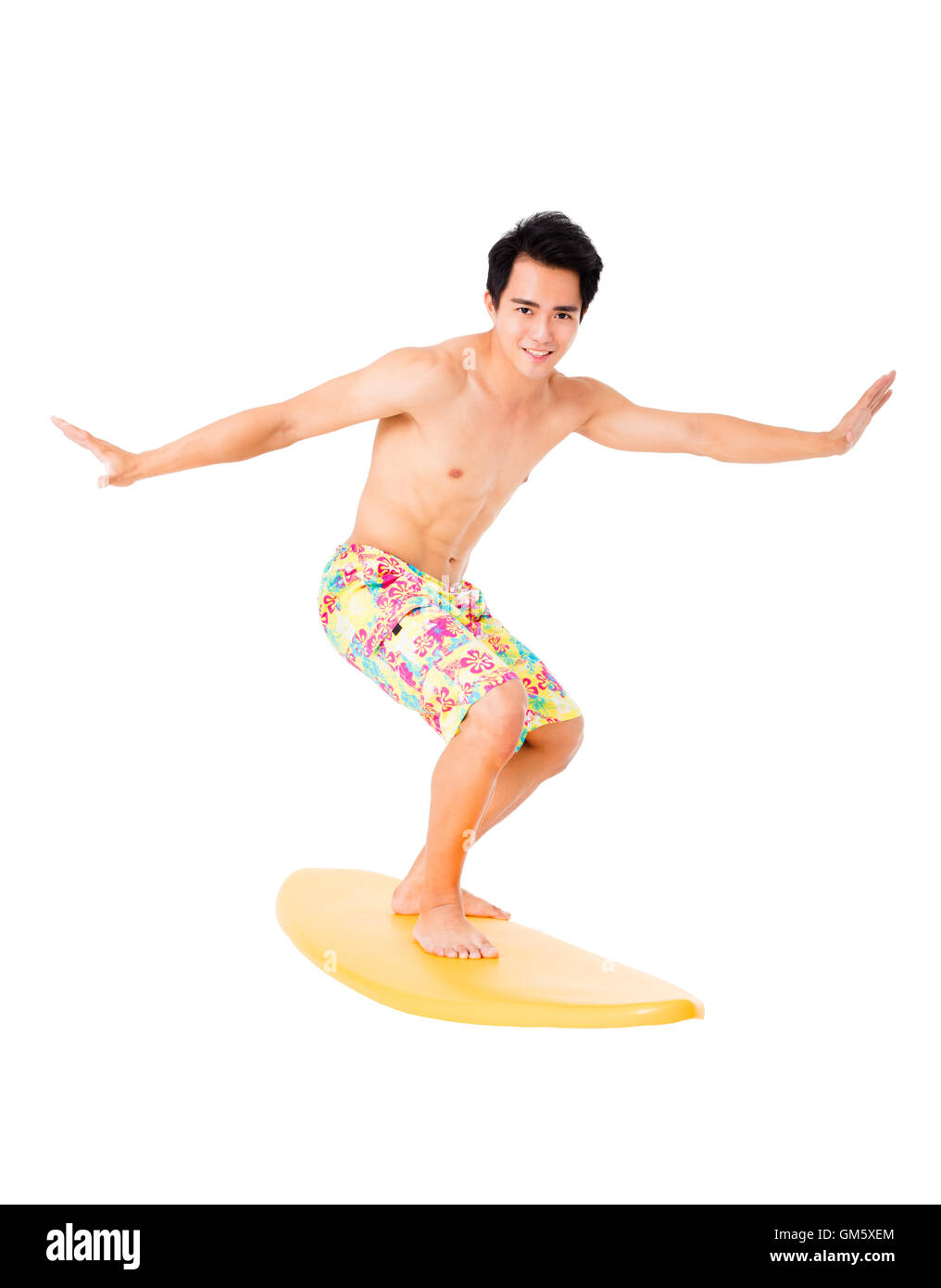 Young man with surfboard isolated on white Stock Photo