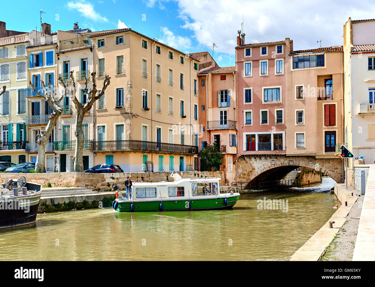 The Canal de la Robine in Narbonne city. Stock Photo