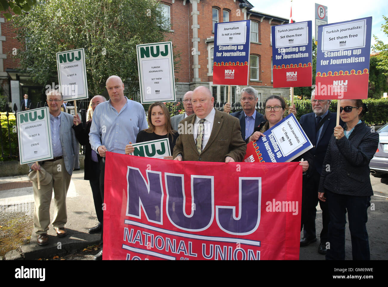 Seamus Dooley Irish Secretary of the NUJ (centre) leads a delegation from the union to meet the First Counsellor of the Turkish Embassy in Dublin, to protest against the country's media clamp down since the failed military coup. Stock Photo