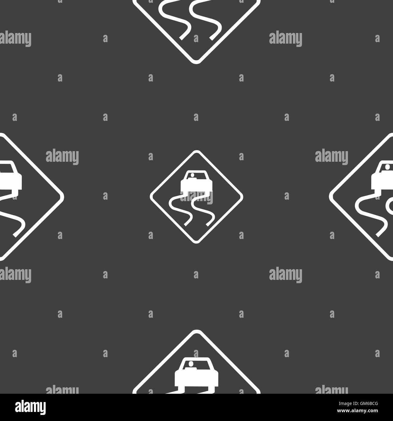 Road slippery icon sign. Seamless pattern on a gray background. Vector ...