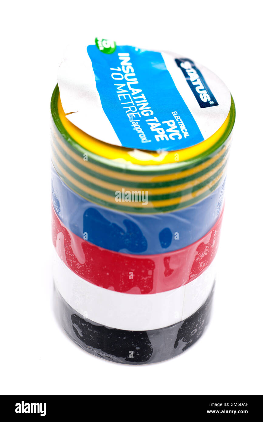 Pack of 5 multicoloured DIY electrical insulating tape Stock Photo