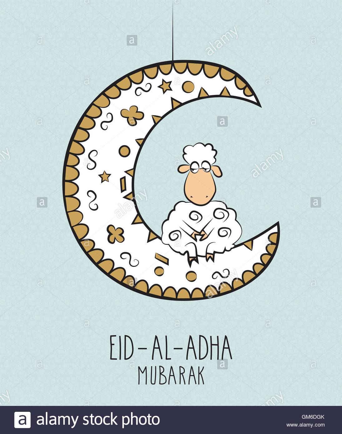 Eid Al Adha Mubarak hand drawn poster with sheep and moon 