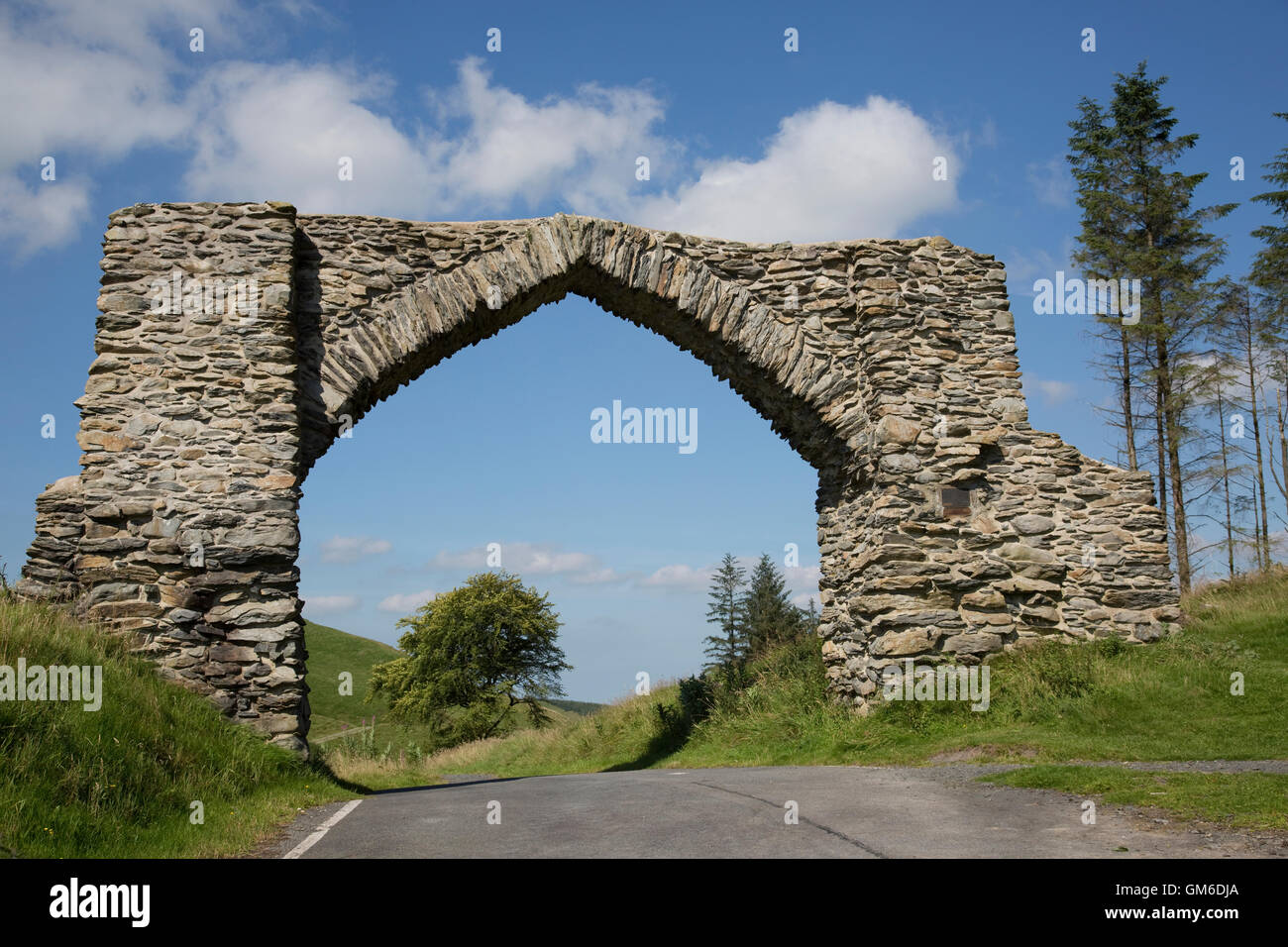 Old masonry Gothic arch Pontarfynach near Devils Bridge Ceredigion Wales Stock Photo