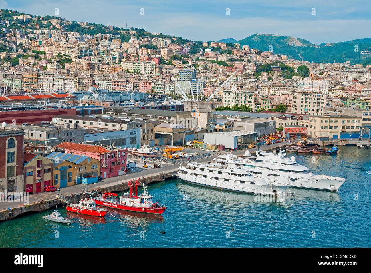 The Port of Genoa, Italy, is the premier Italian port on the Mediterranean Sea Stock Photo