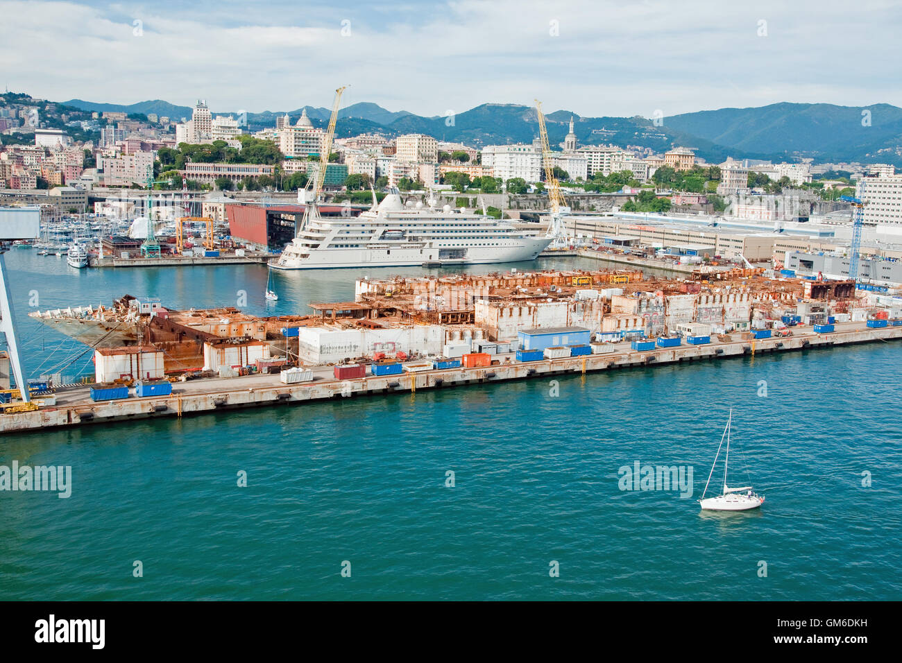 Wreck of the Costa Concordia being broken up in the Port of Genoa, Italy Stock Photo