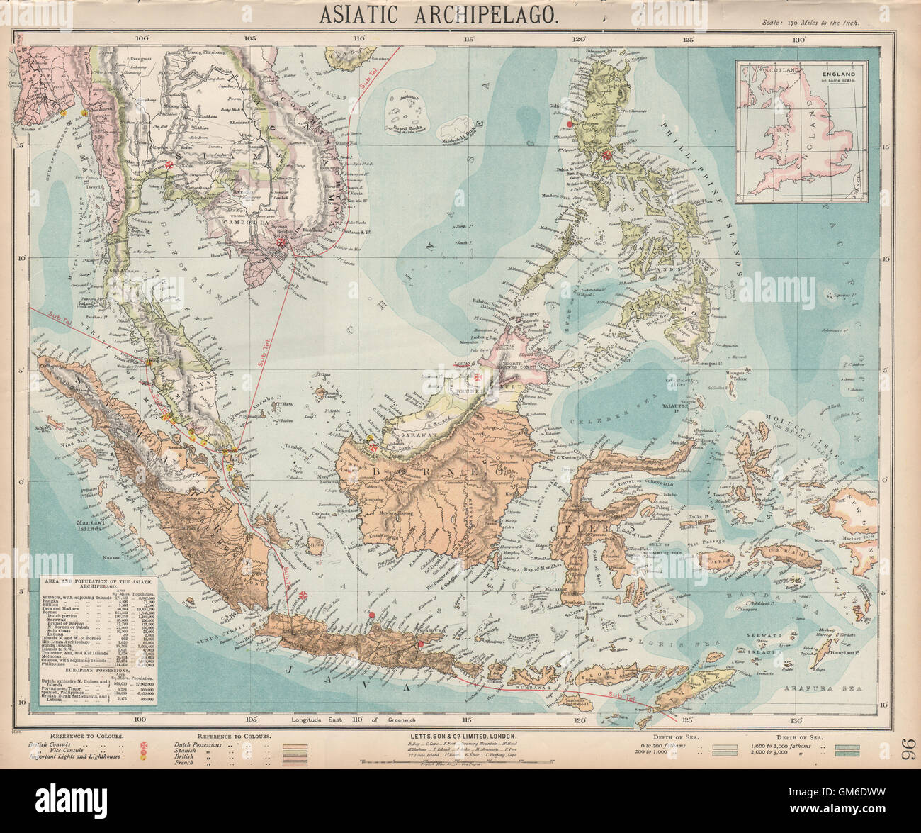 Asiatic Archipelago. Dutch East Indies. Indochina Philippines. LETTS, 1889 map Stock Photo