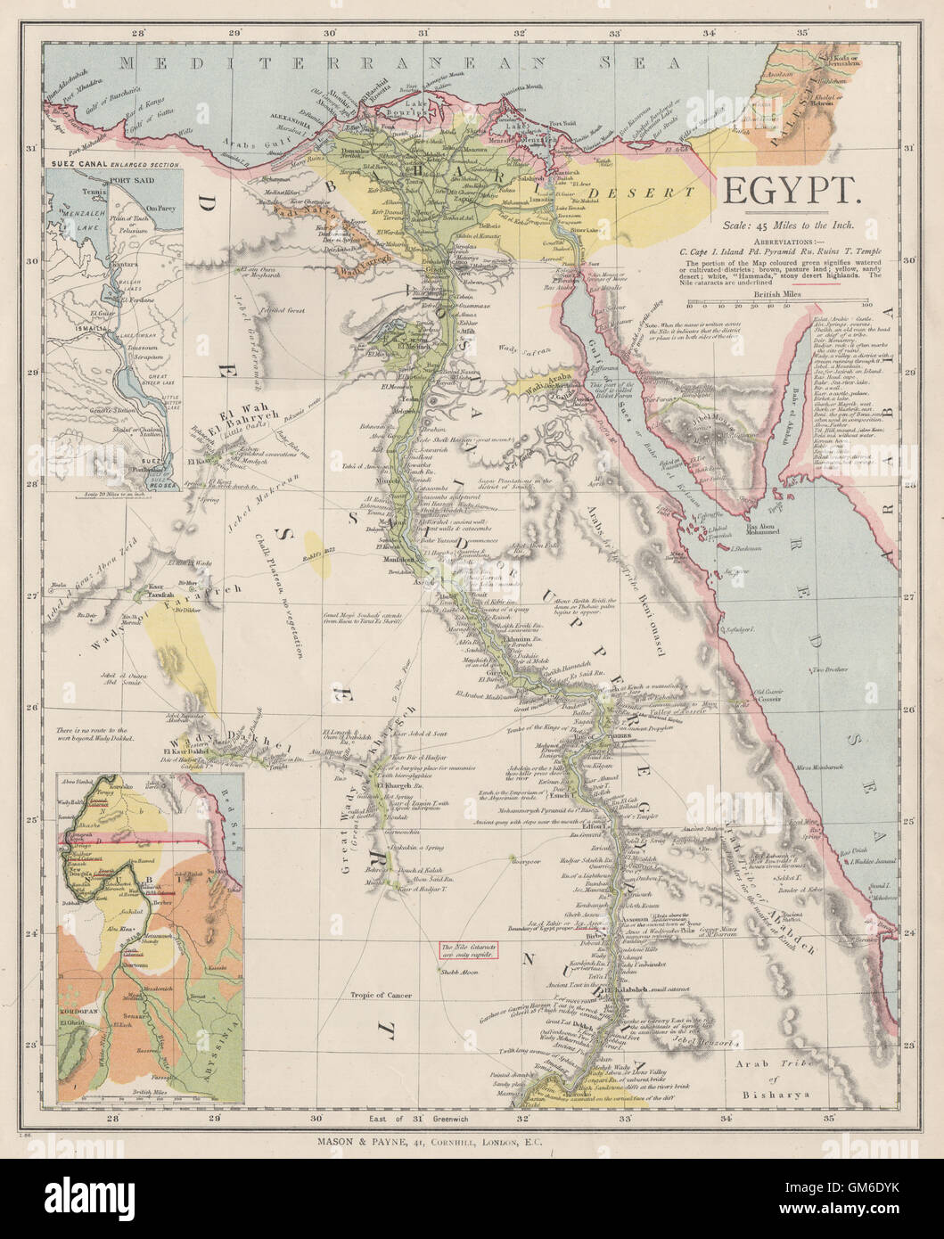 EGYPT. Nile valley. Suez Canal. Red Sea. 'Sherm'/Sharm el-Sheikh. LETTS 1889 map Stock Photo