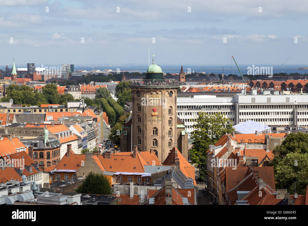 Copenhagen, Denmark - August 15, 2016: Aerial view of the Round Tower in the city center Stock Photo