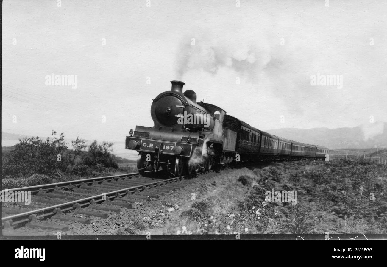Caledonian Railway 191 Class 4-6-0 No. 197 on a passenger train on the Callander and Oban line in 1923 Stock Photo