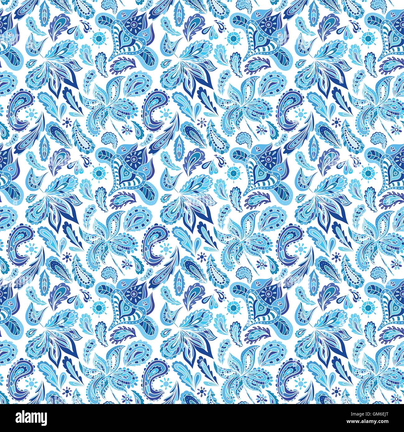 Blue Ethnic Paisley Ornament Pattern Stock Vector