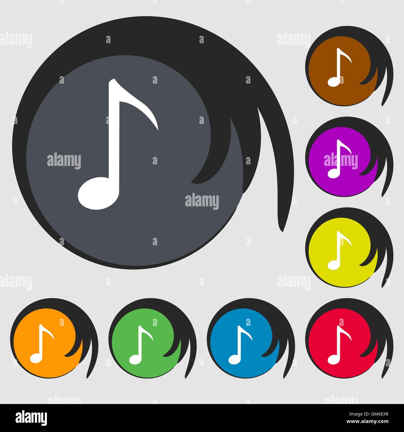 Music note icon sign. Symbols on eight colored buttons. Vector Stock ...