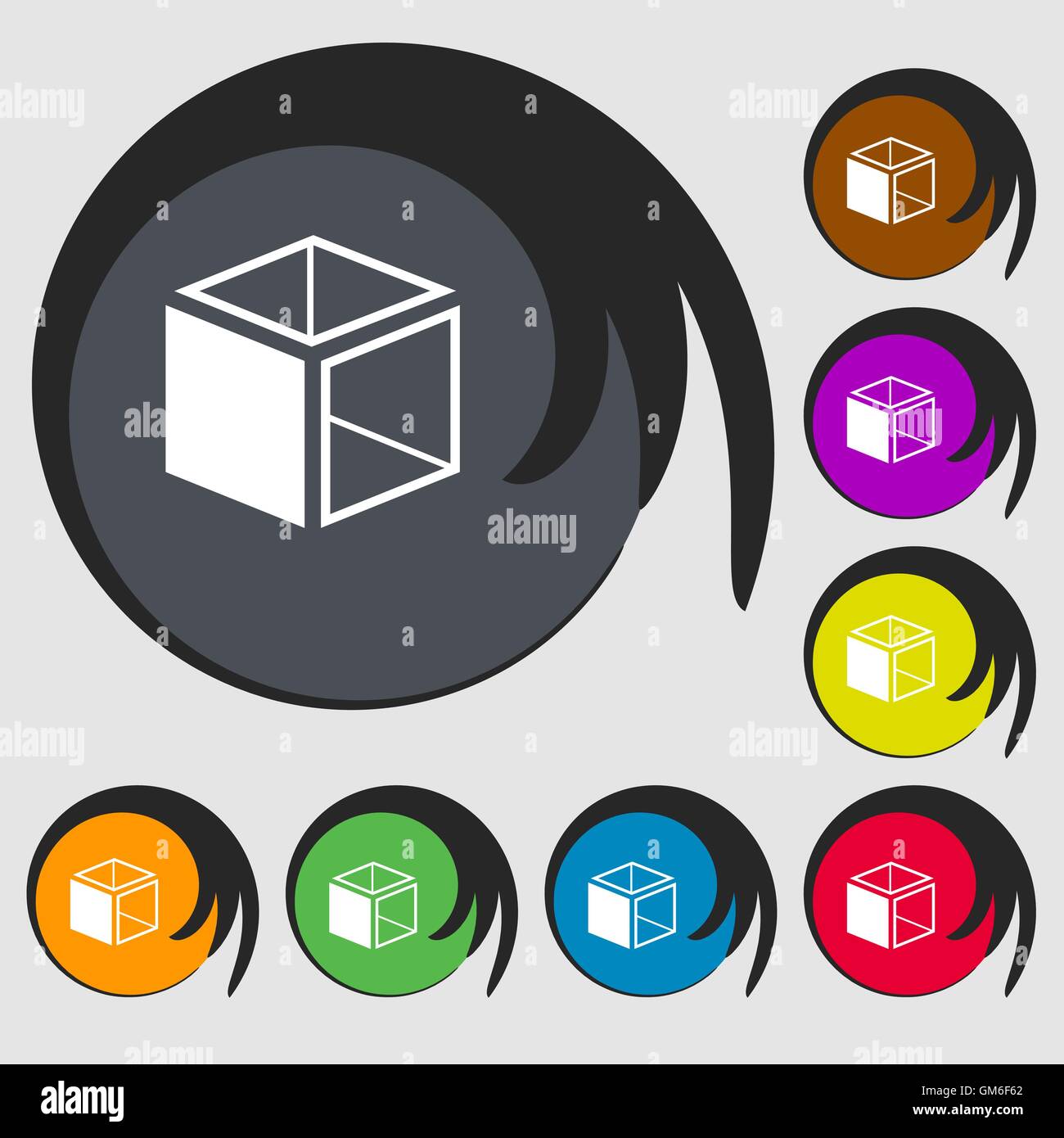 3d cube icon sign. Symbols on eight colored buttons. Vector Stock ...