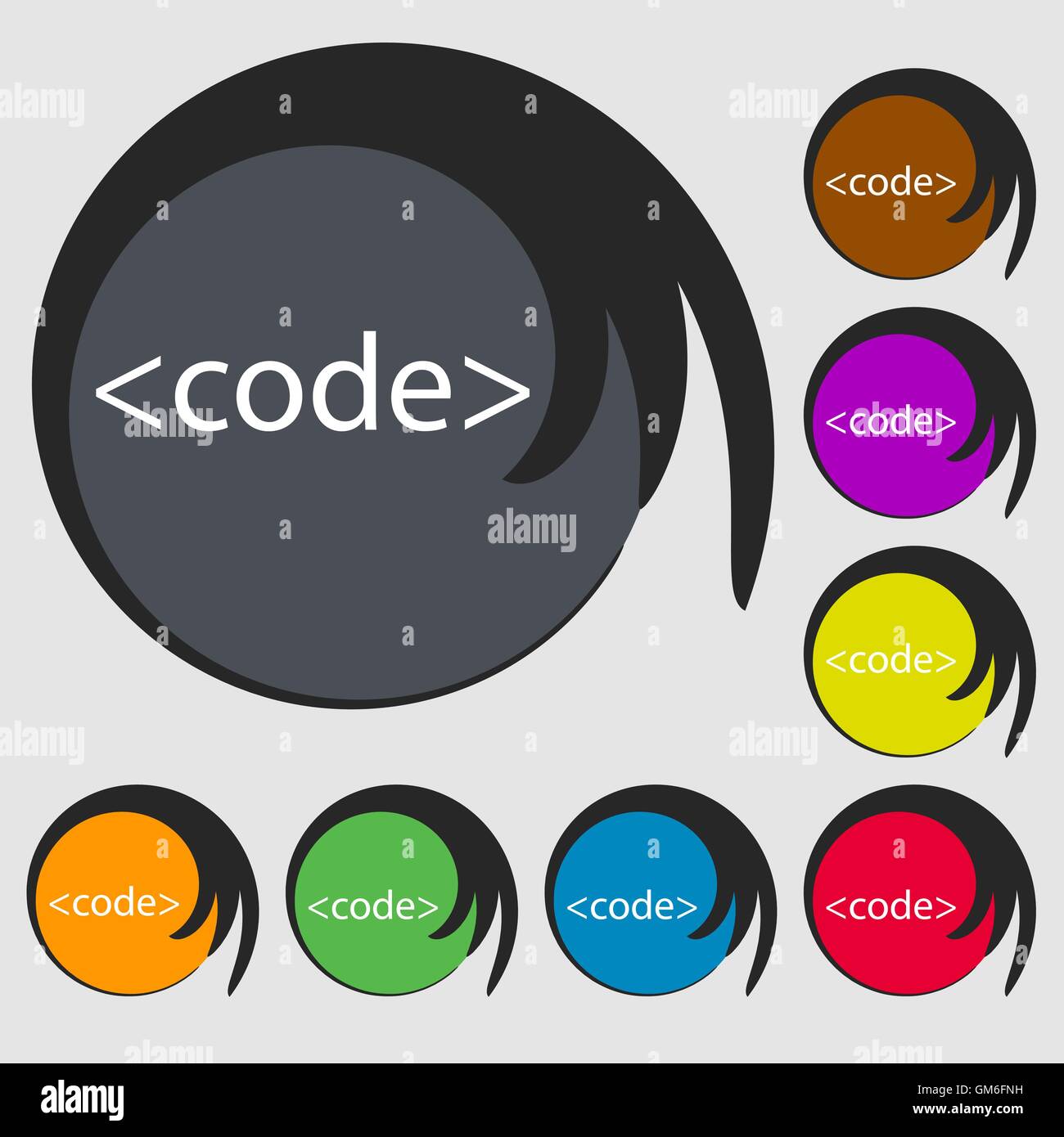 Code sign icon. Programming language symbol. Symbols on eight colored ...