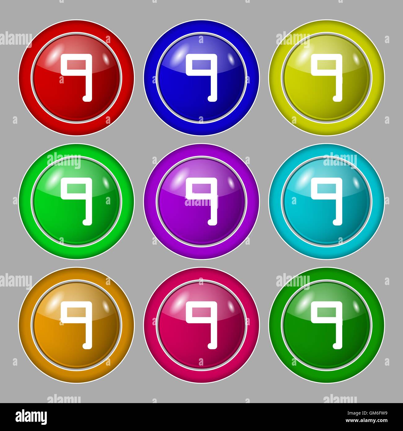 number Nine icon sign. Symbol on nine round colourful buttons. Vector ...