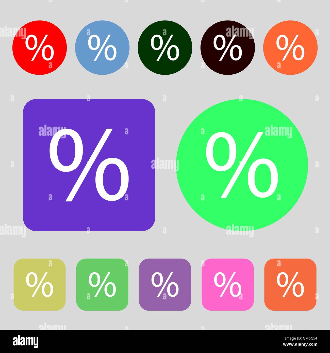 Discount percent sign icon. Modern interface website button. 12 colored buttons. Flat design. Vector Stock Vector