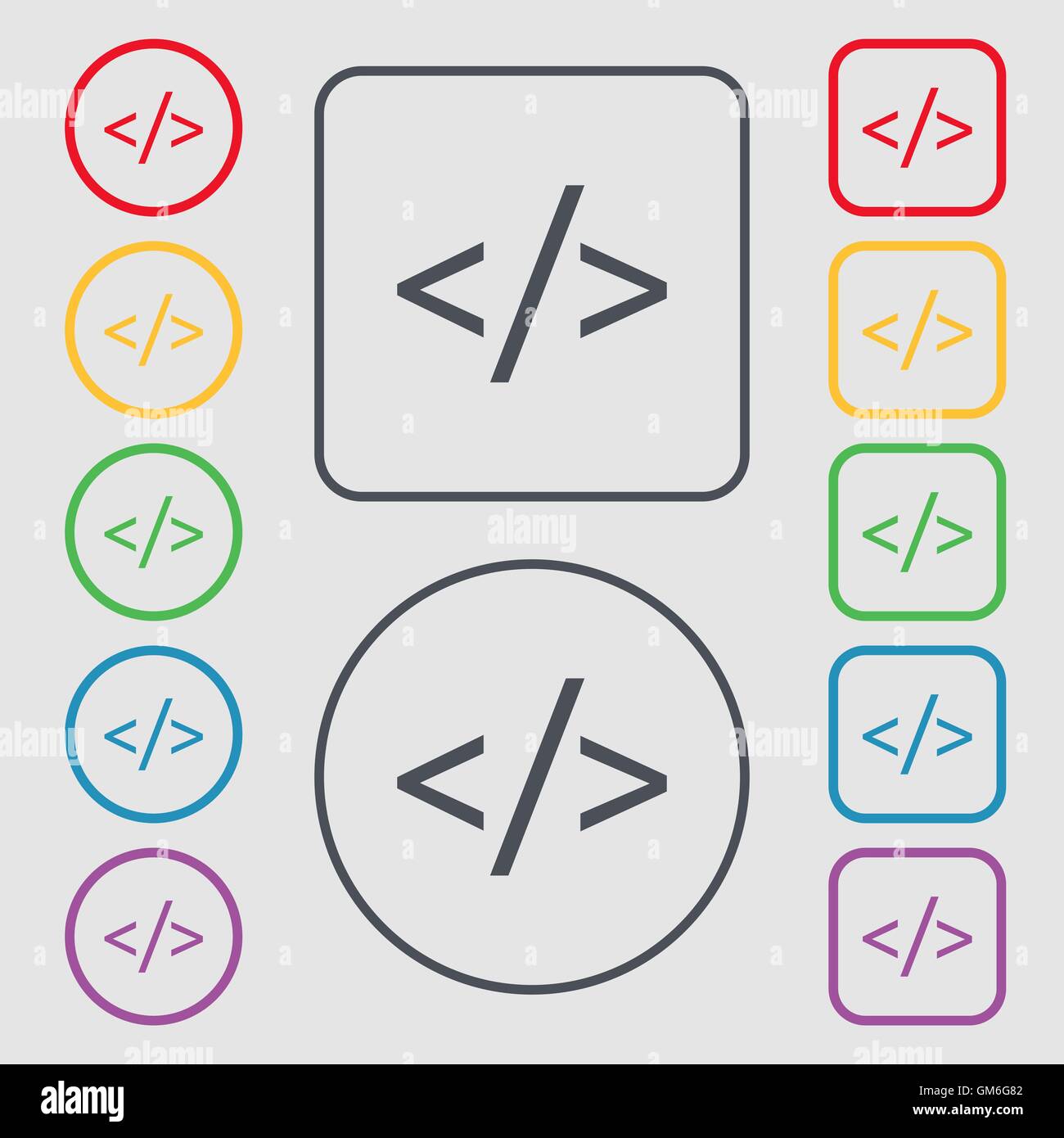 Code sign icon. Programming language symbol. Symbols on the Round and ...