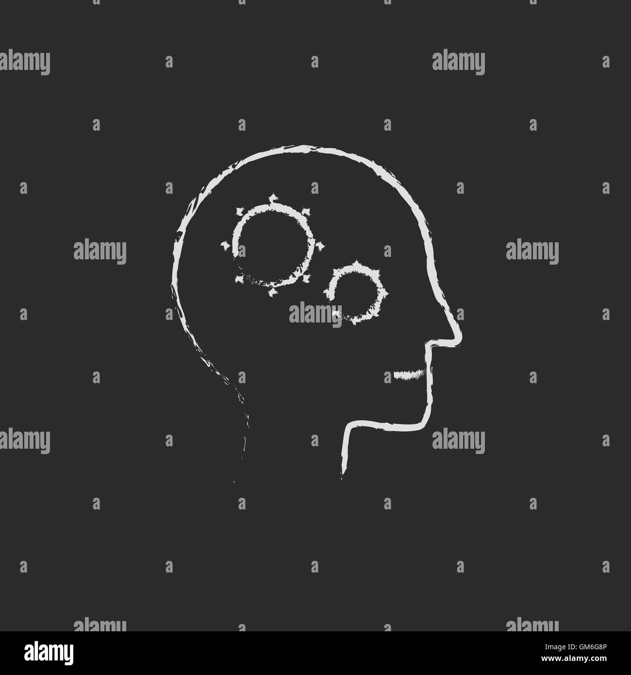 Human head with gear icon drawn in chalk. Stock Vector