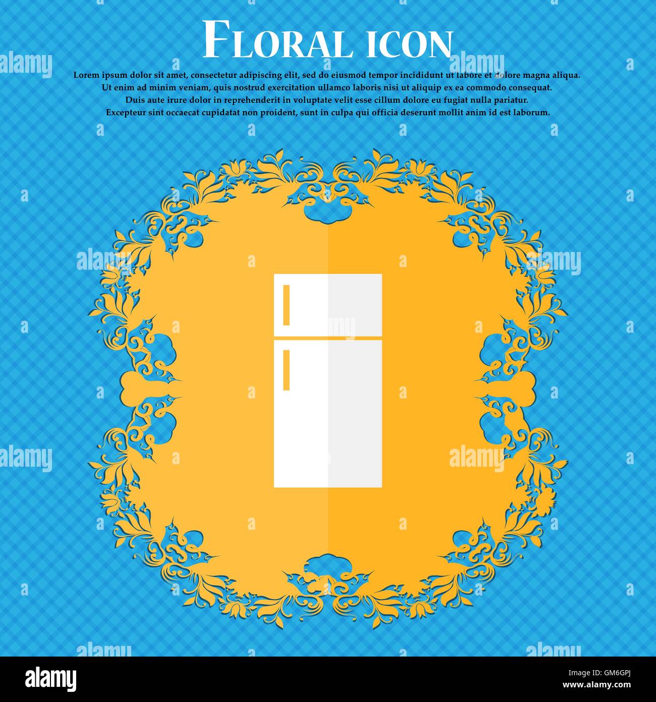 Refrigerator icon sign. Floral flat design on a blue abstract background with place for your text. Vector Stock Vector
