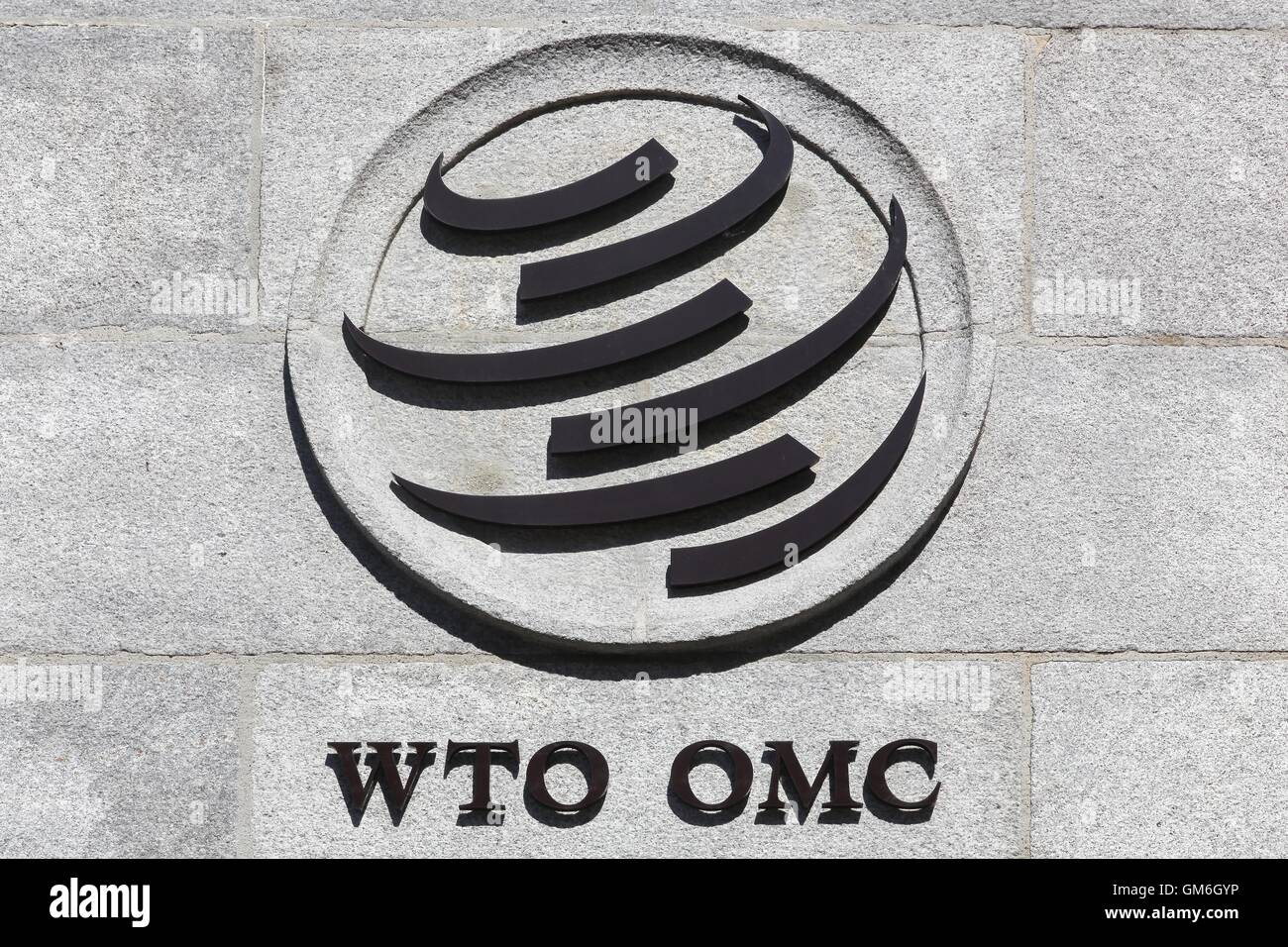 The World Trade Organization sign on a wall Stock Photo