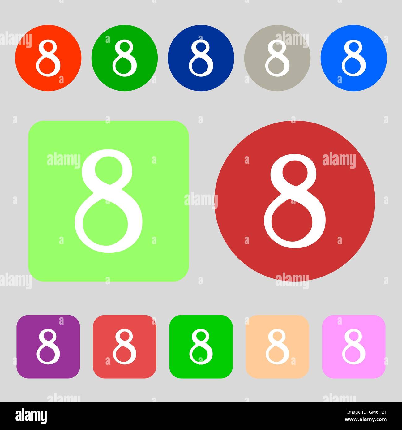 number Eight icon sign. 12 colored buttons. Flat design. Vector Stock ...