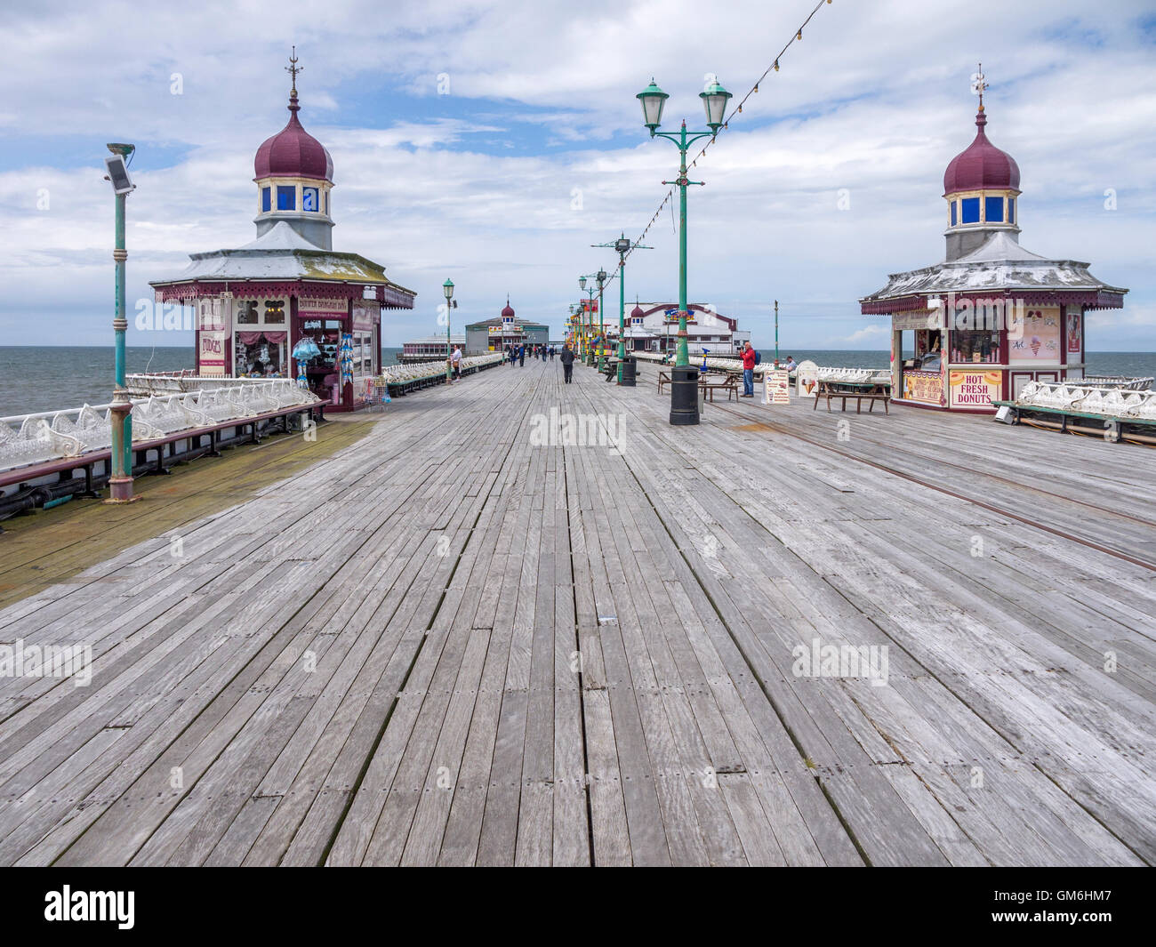 Showing the wooden floor of North Pier in Blackpool. Stock Photo