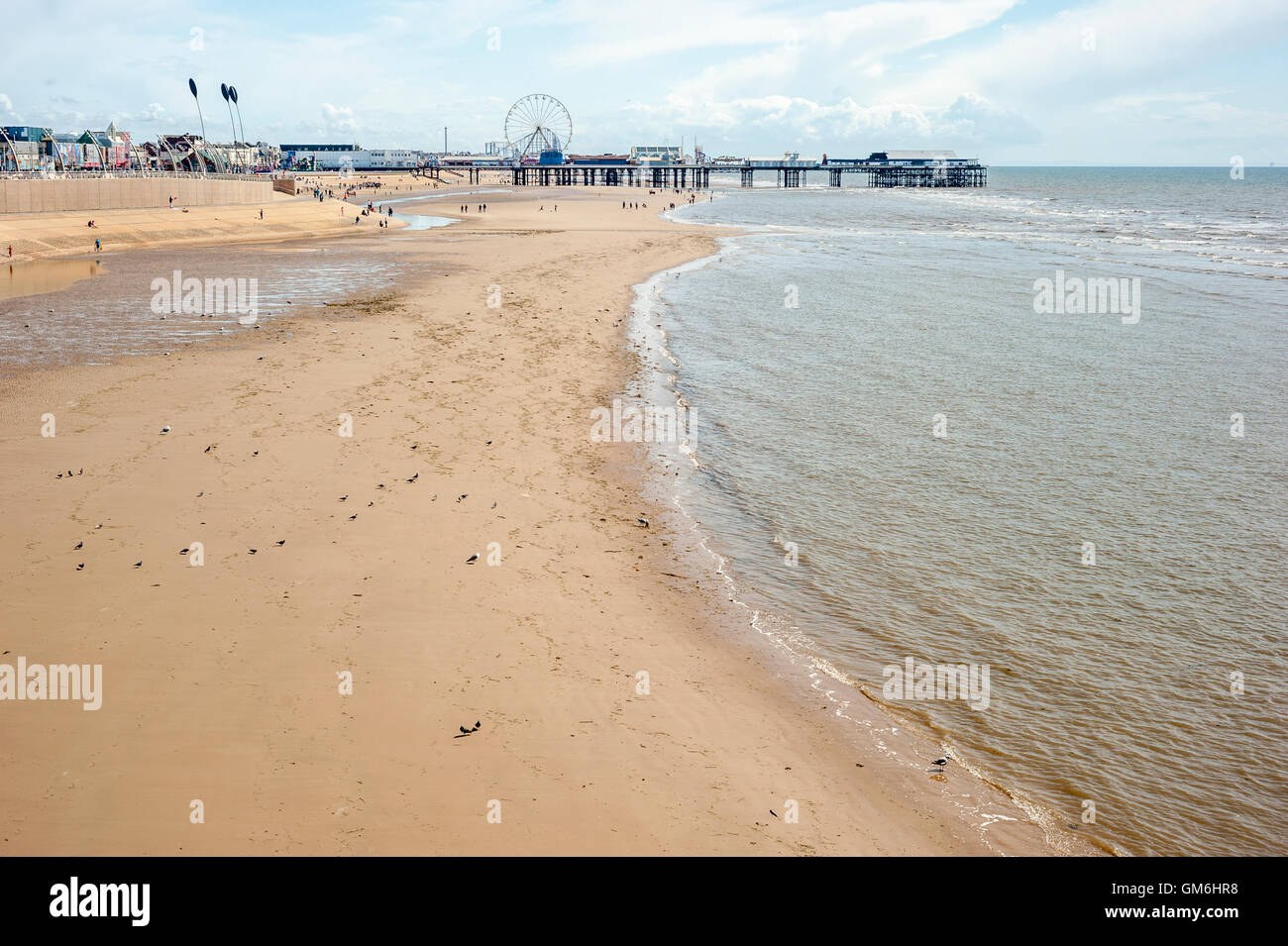 Blackpool beach with Central pier in the background. Stock Photo
