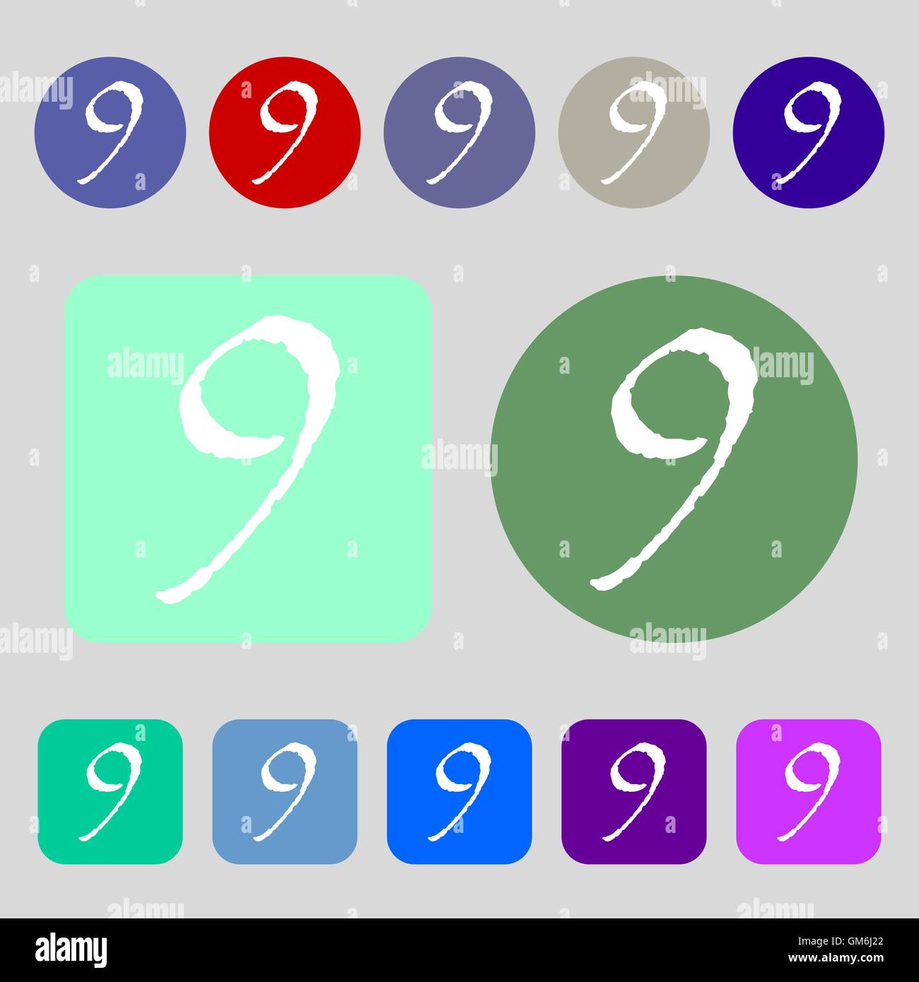 number Nine icon sign. 12 colored buttons. Flat design. Vector Stock ...