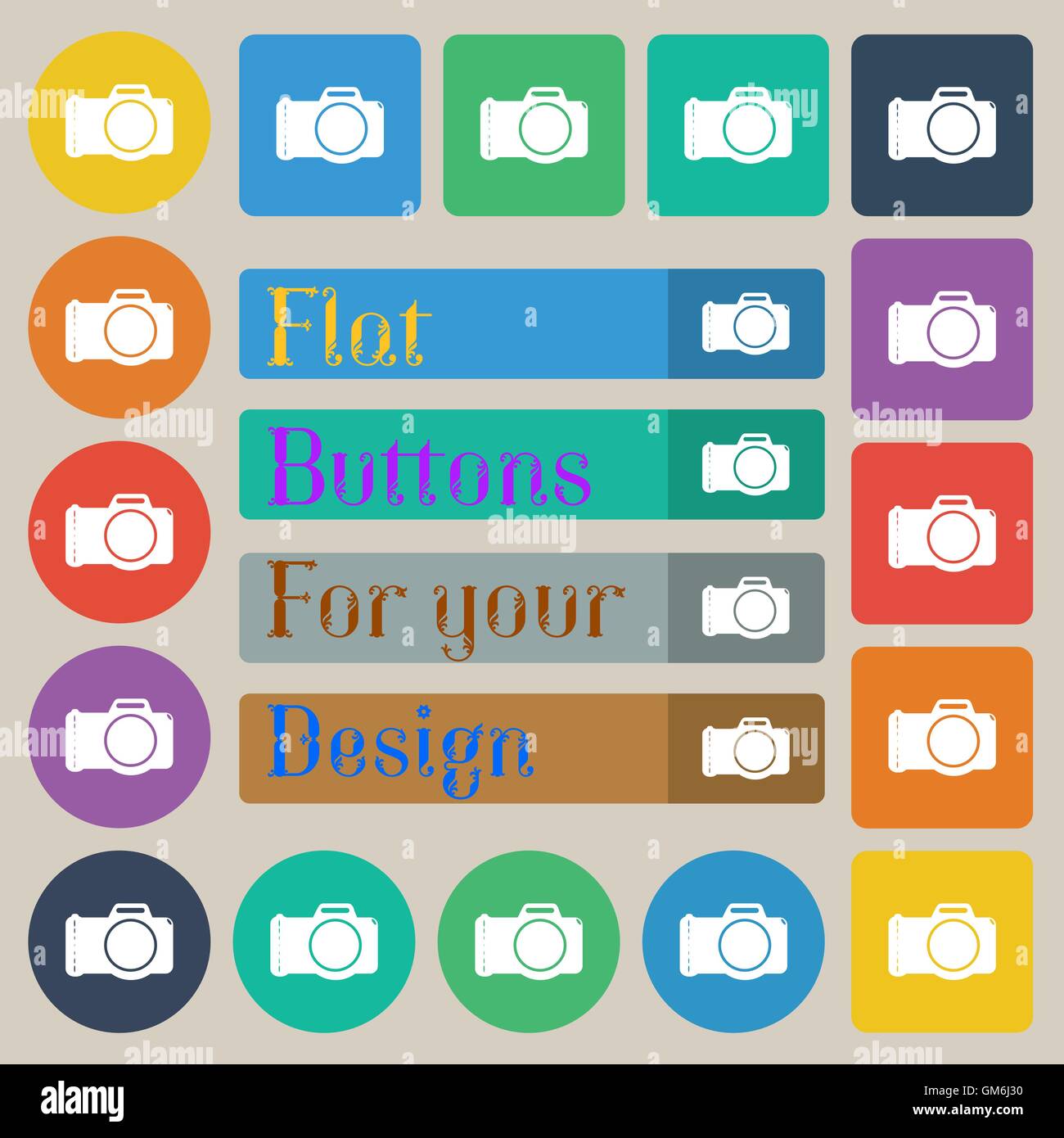 Photo camera sign icon. Digital photo camera symbol. Set of twenty ...